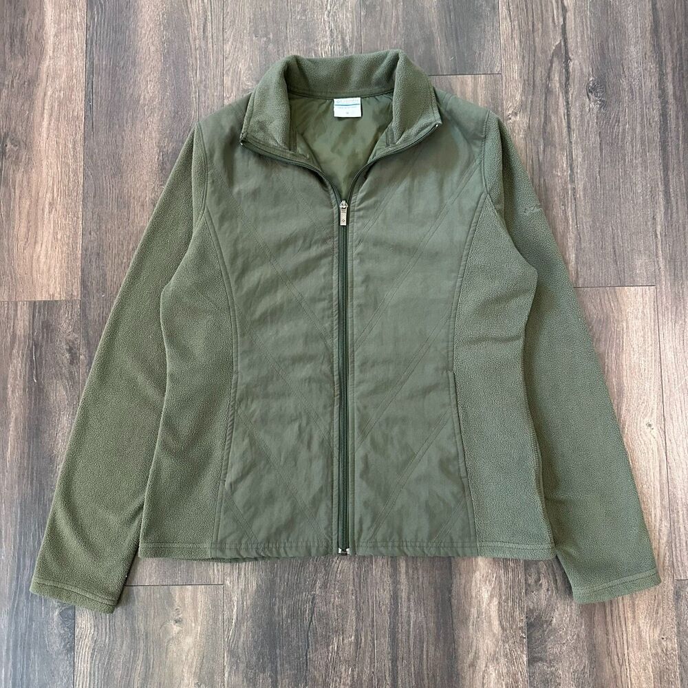 Columbia Hybrid Fleece Sweater Olive Green Full Zip-Up Collared Womens Sz Medium